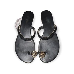 Size 8 Michael Kors black toe sandal gold metal accent